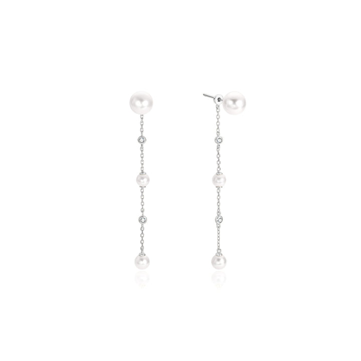 Ania Haie Silver Cascade Shell Pearl Station Drop Stud Earrings