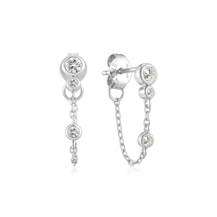 Ania Haie Silver Bezel-Set Drop Chain Stud Earrings