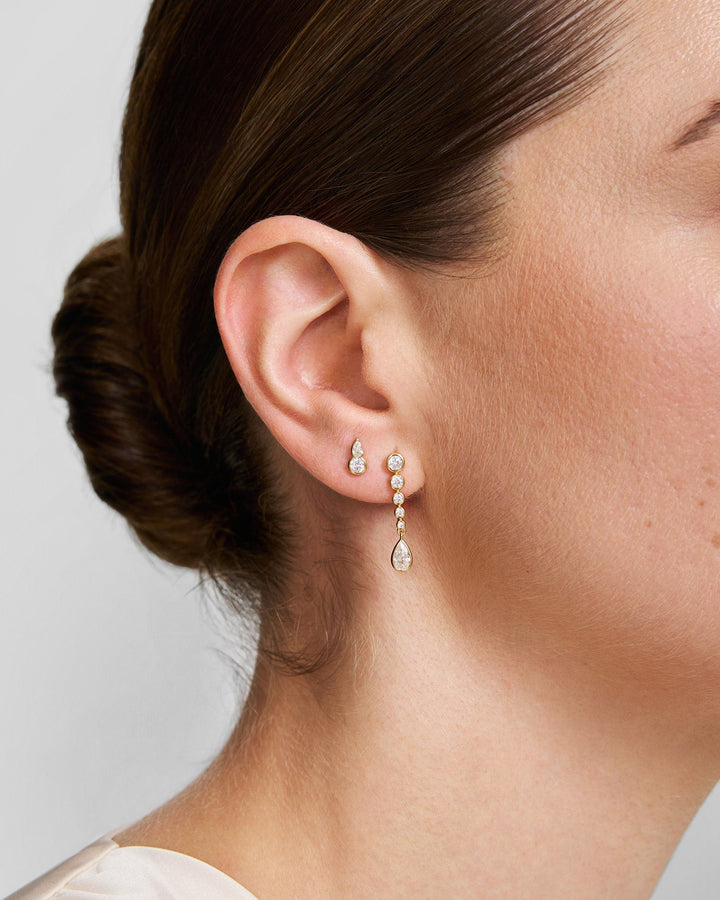 Gold Graduated Bezel Round & Teardrop Dangle Stud Earrings