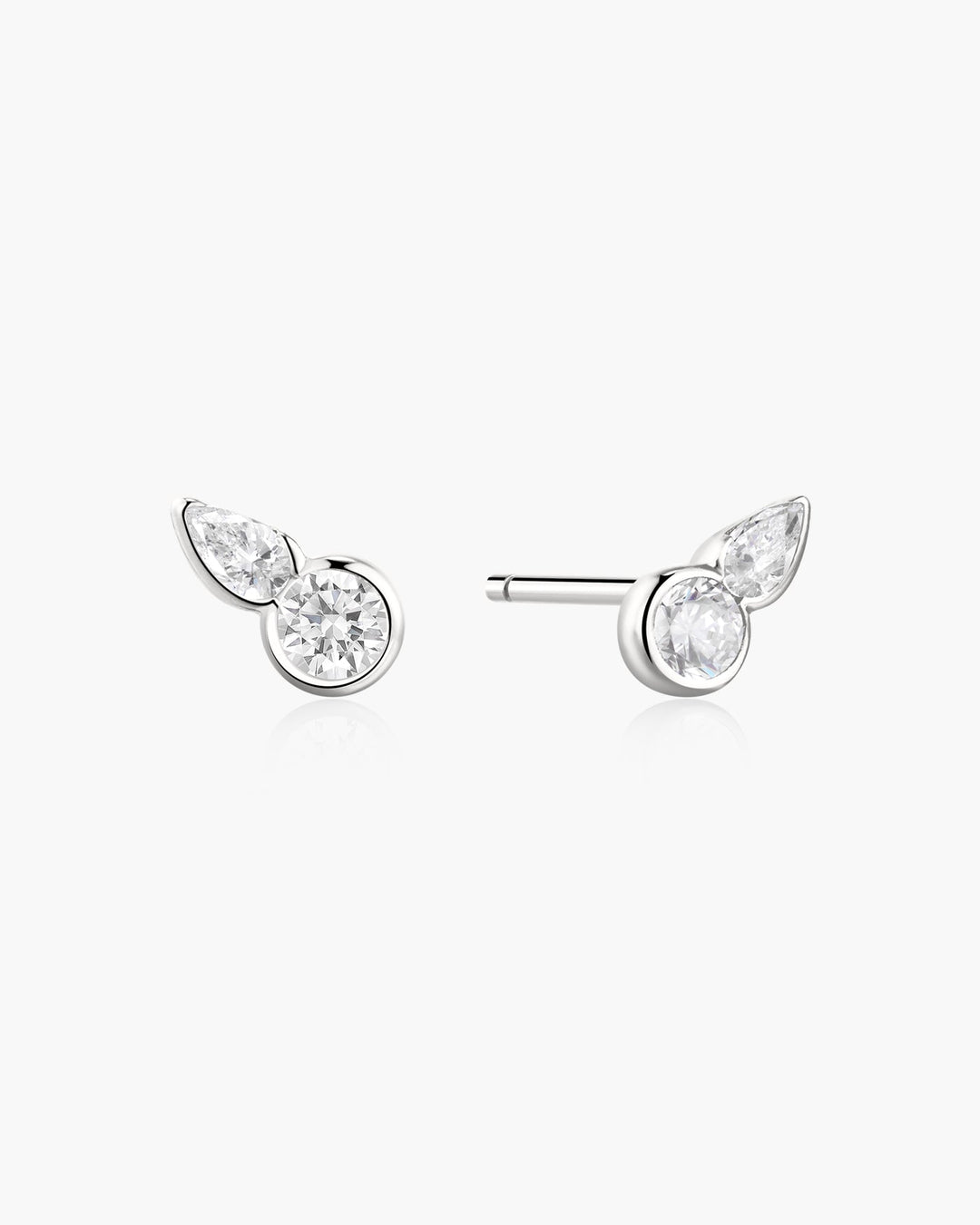 Silver Bezel Round & Teardrop Stud Earrings