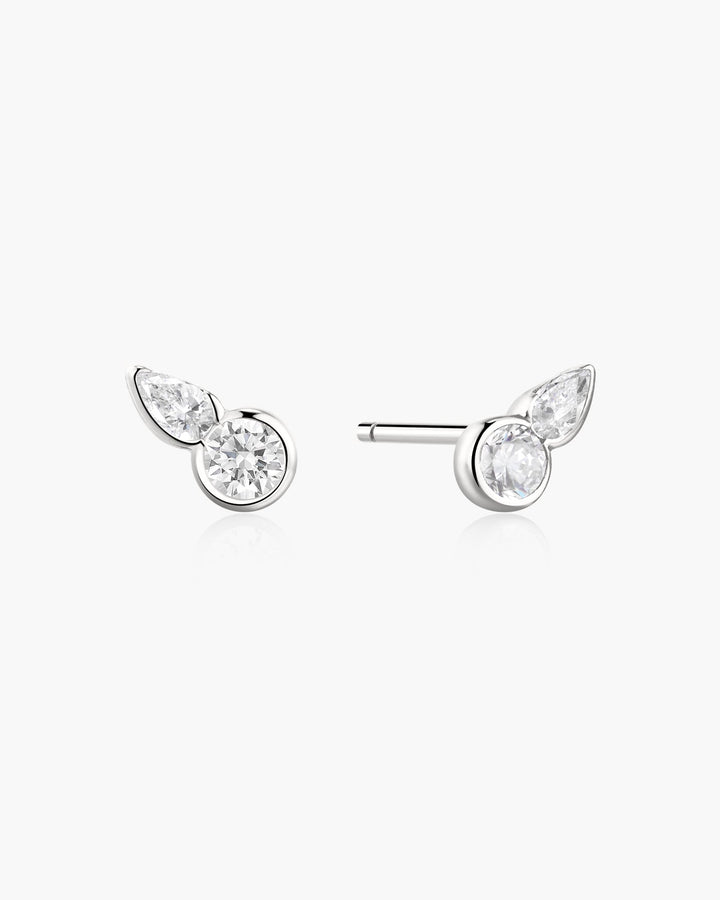 Silver Bezel Round & Teardrop Stud Earrings