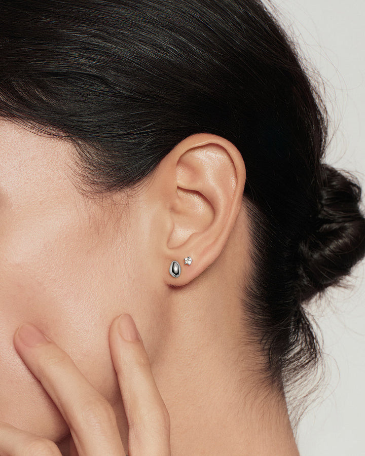 Silver Organic Dome Pebble Stud Earrings