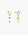 Gold Teardrop & Bezel Round Dangle Stud Earrings
