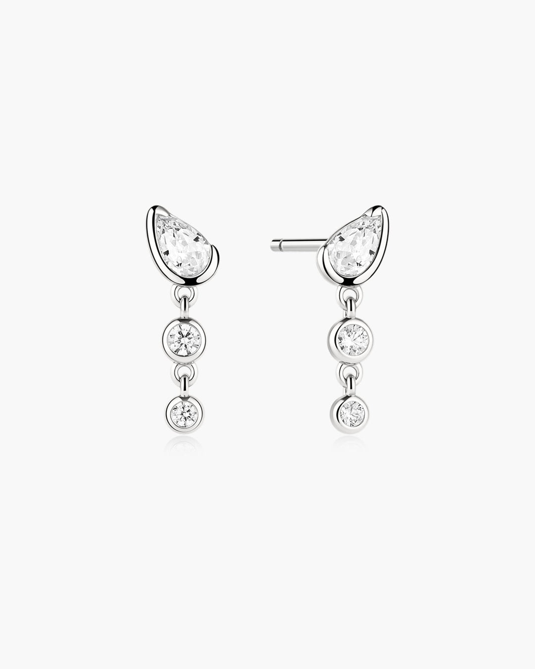 Silver Teardrop & Bezel Round Dangle Stud Earrings
