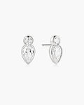 Silver Bezel Inverted Teardrop & Round Stud Earrings