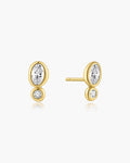 Gold Bezel Organic Pebble & Round Stud Earrings
