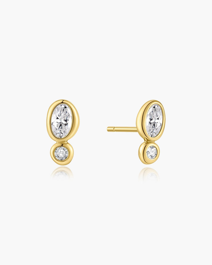 Gold Bezel Organic Pebble & Round Stud Earrings