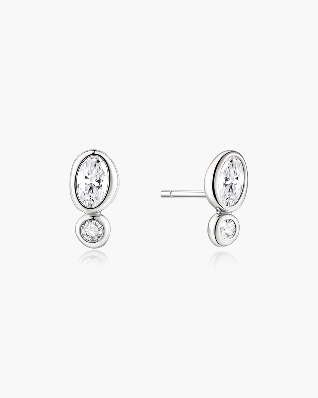 Silver Bezel Organic Pebble & Round Stud Earrings
