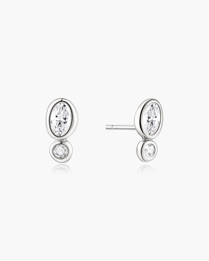 Silver Bezel Organic Pebble & Round Stud Earrings