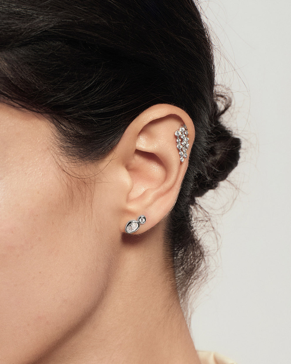 Silver Bezel Organic Pebble & Round Stud Earrings