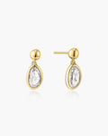 Gold Bezel Organic Pebble Dangle Stud Earrings