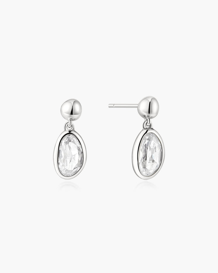 Silver Bezel Organic Pebble Dangle Stud Earrings