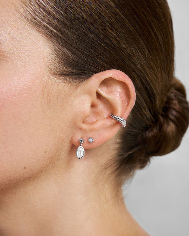 Silver Bezel Organic Pebble Dangle Stud Earrings