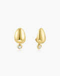 Gold Organic Dome Pebble with Bezel Dangle Stud Earrings