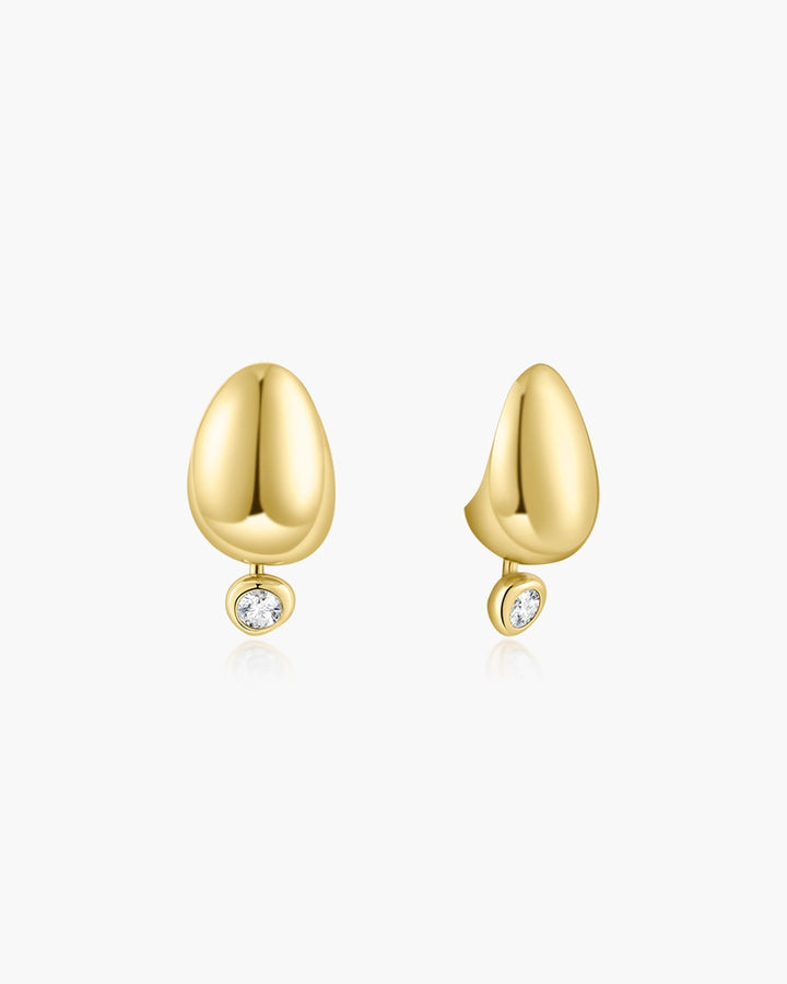 Gold Organic Dome Pebble with Bezel Dangle Stud Earrings