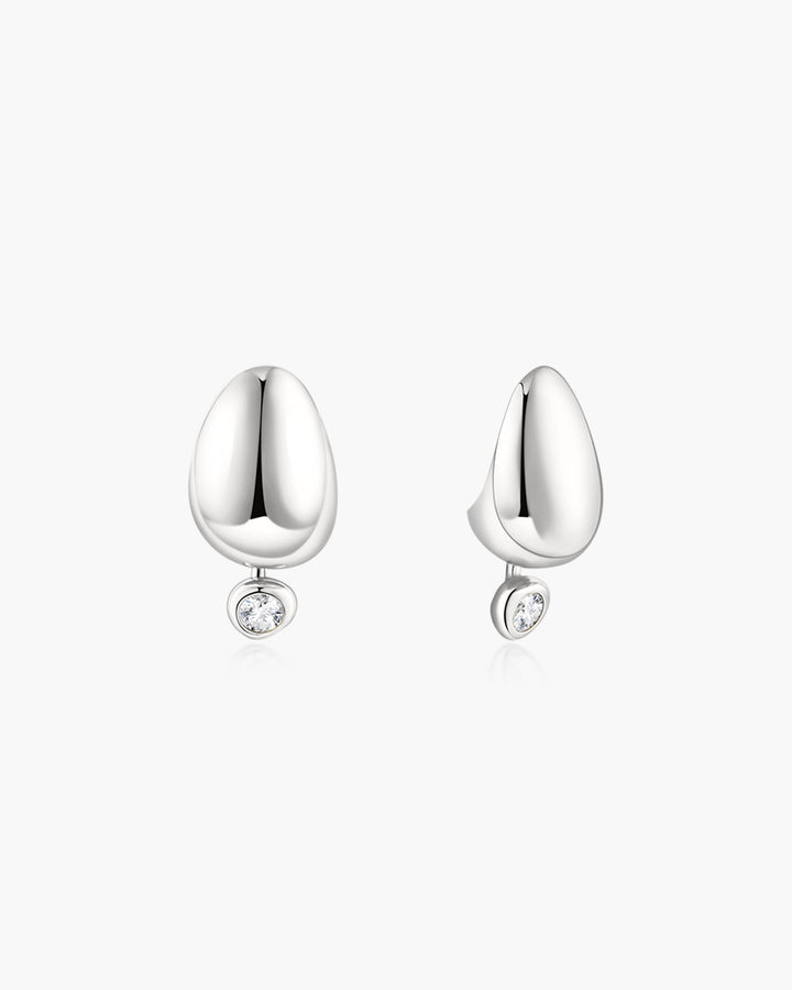 Silver Organic Dome Pebble with Bezel Dangle Stud Earrings