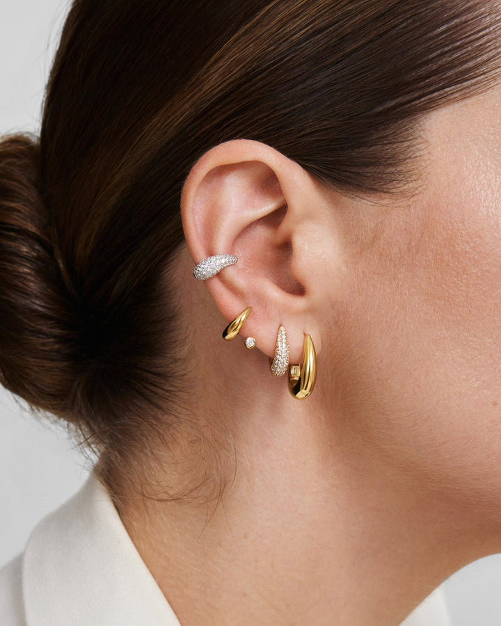 Gold Pave Dome Huggie Hoop Earrings