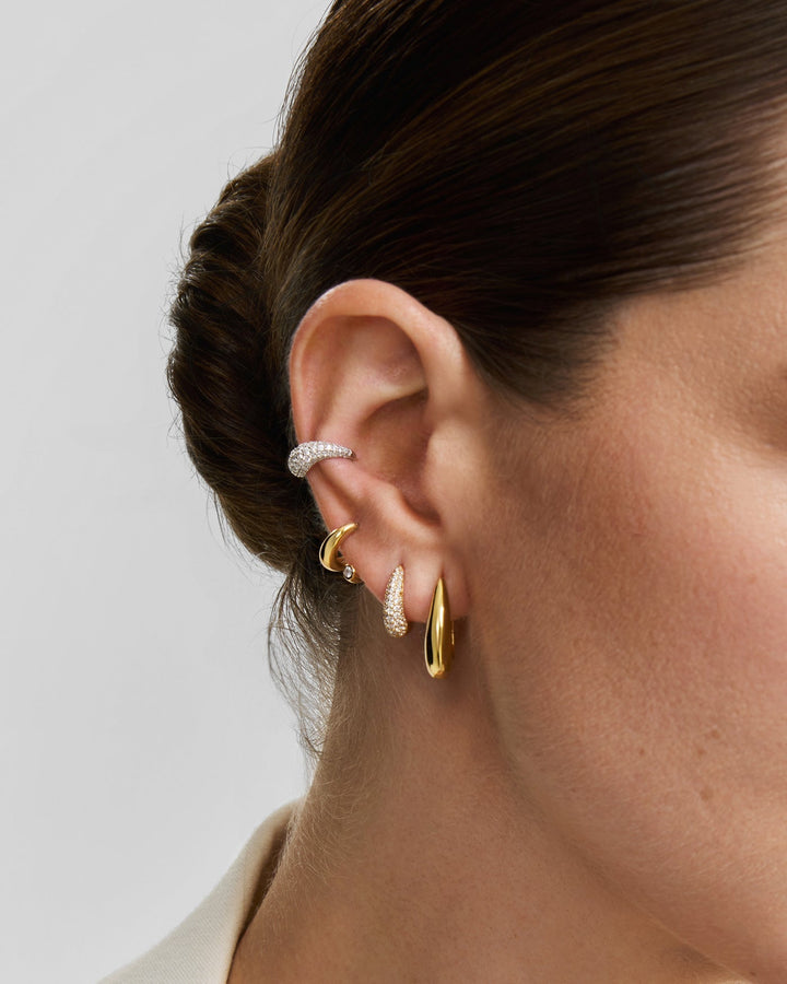 Gold Pave Dome Huggie Hoop Earrings