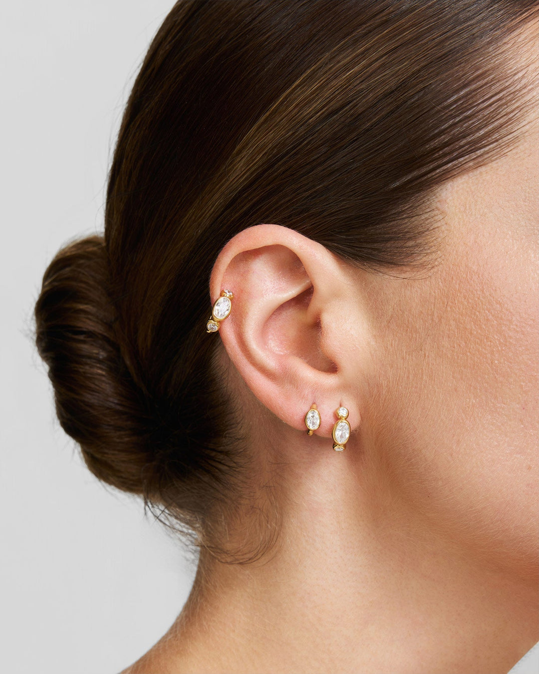 Gold Bezel Organic Pebble & Round Huggie Hoop Earrings