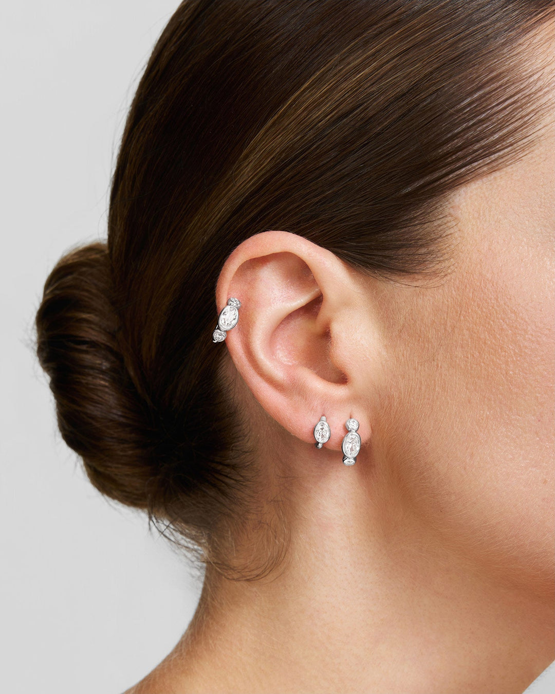 Silver Bezel Organic Pebble & Round Huggie Hoop Earrings