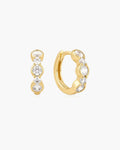 Gold Alternating Half-Bezel Huggie Hoop Earrings