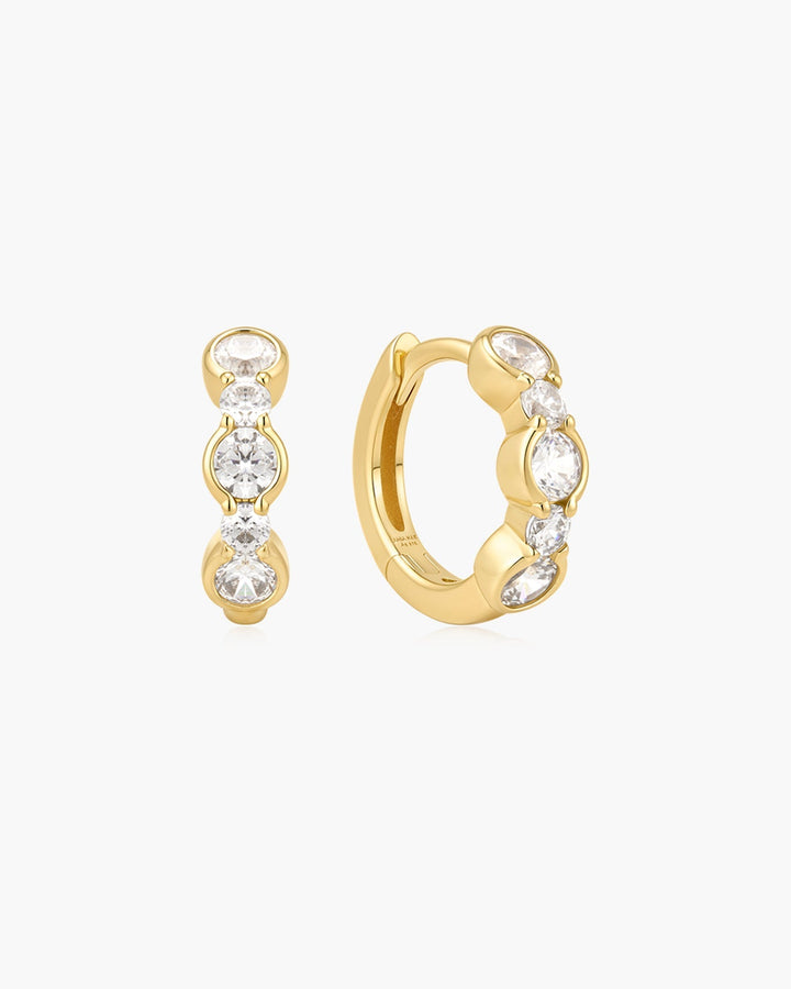 Gold Alternating Half-Bezel Huggie Hoop Earrings