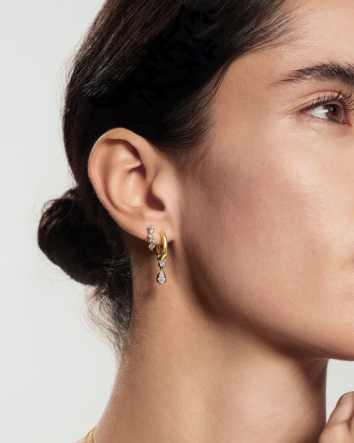 Gold Alternating Half-Bezel Huggie Hoop Earrings