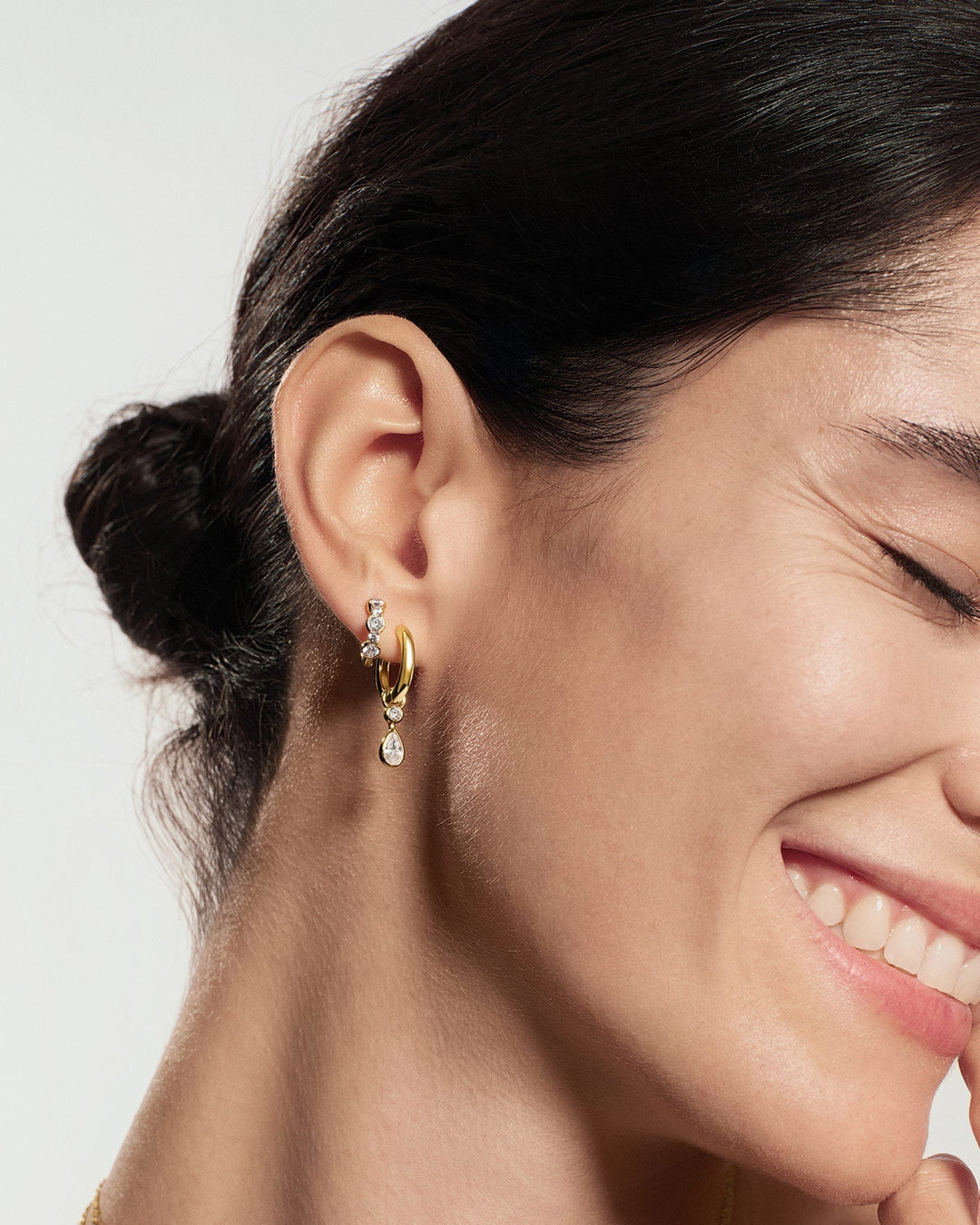 Gold Alternating Half-Bezel Huggie Hoop Earrings