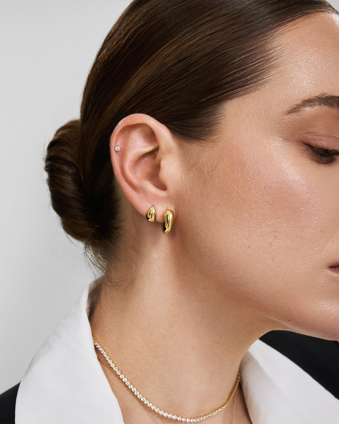 Gold Dome Stud Hoop Earrings