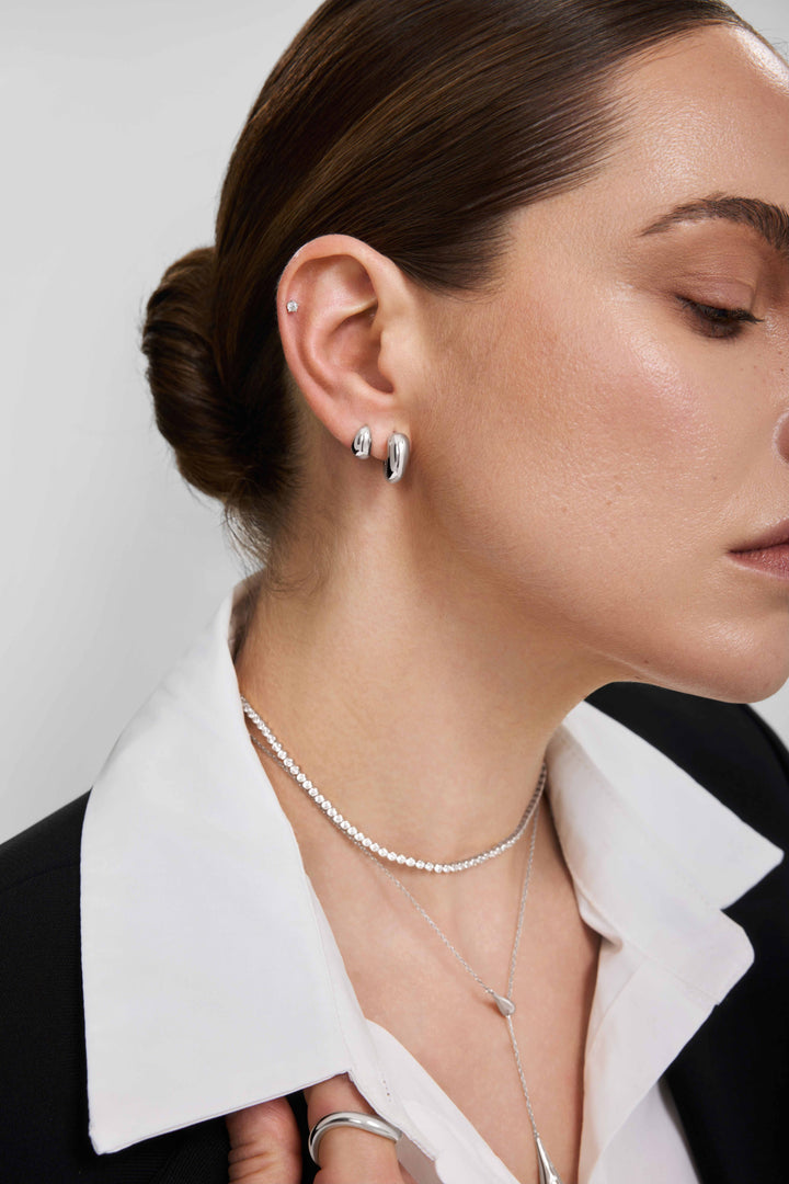 Silver Dome Stud Hoop Earrings