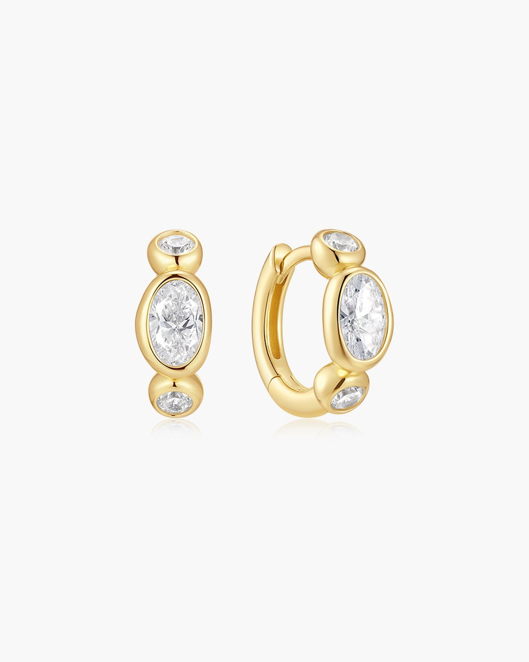 Gold Bezel Organic Pebble & Round Huggie Hoop Earrings