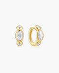 Gold Bezel Organic Pebble & Round Huggie Hoop Earrings