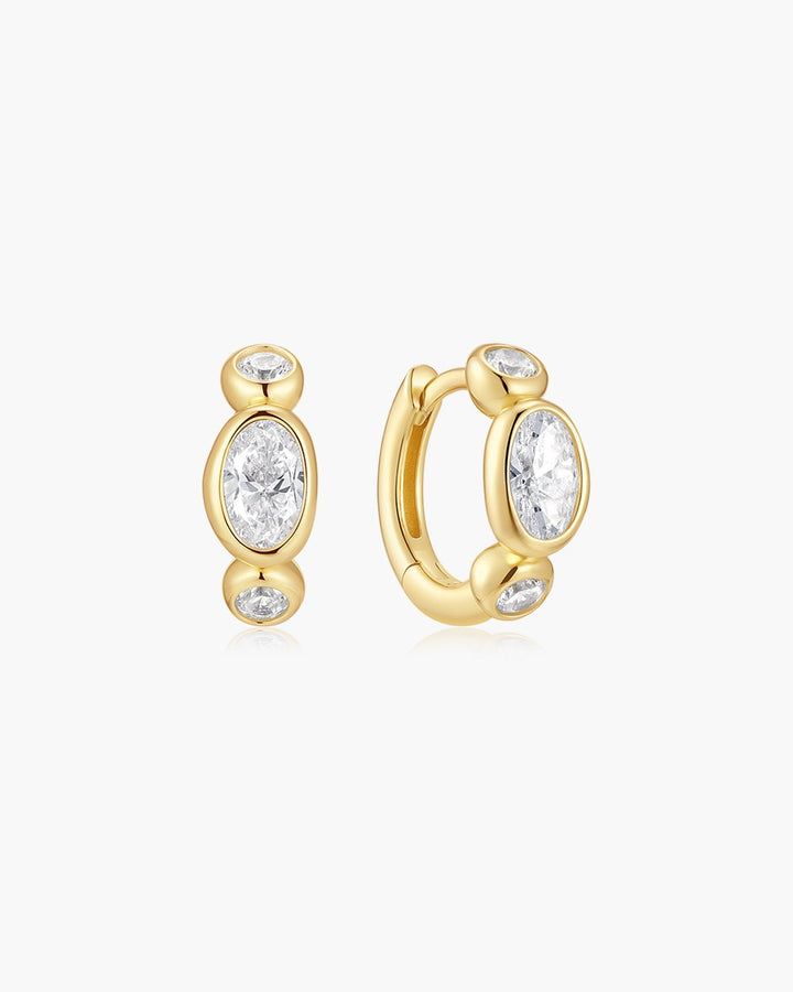 Gold Bezel Organic Pebble & Round Huggie Hoop Earrings