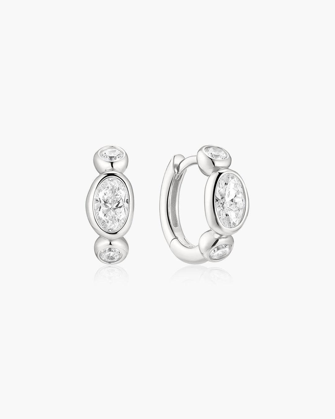 Silver Bezel Organic Pebble & Round Huggie Hoop Earrings