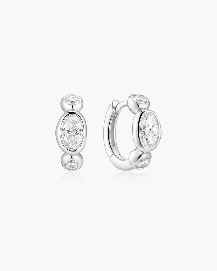Silver Bezel Organic Pebble & Round Huggie Hoop Earrings