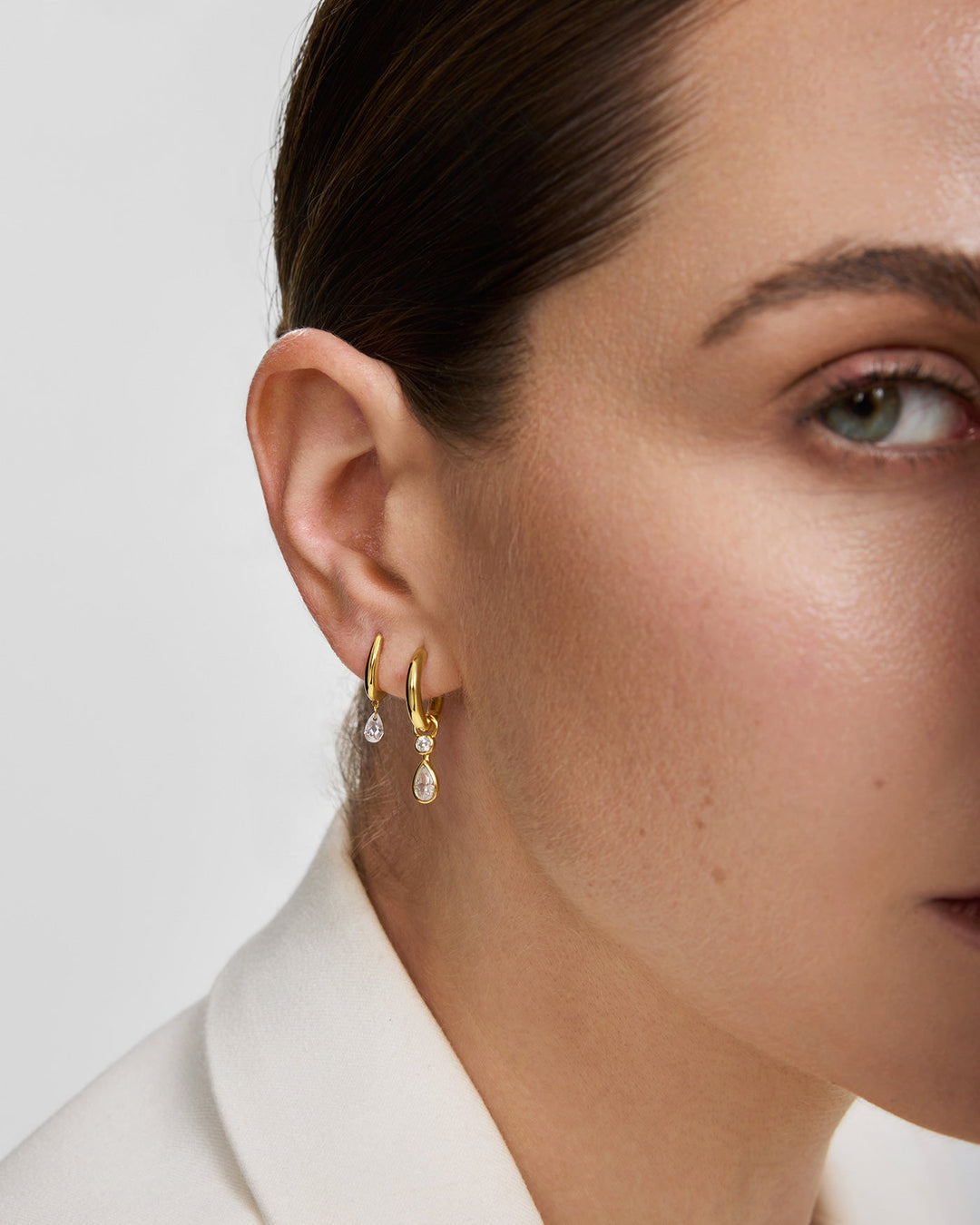 Gold Teardrop Dangle Huggie Hoop Earrings