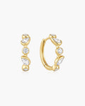 Gold Bezel Round & Teardrop Huggie Hoop Earrings