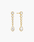 Gold Graduated Bezel Round & Teardrop Dangle Stud Earrings