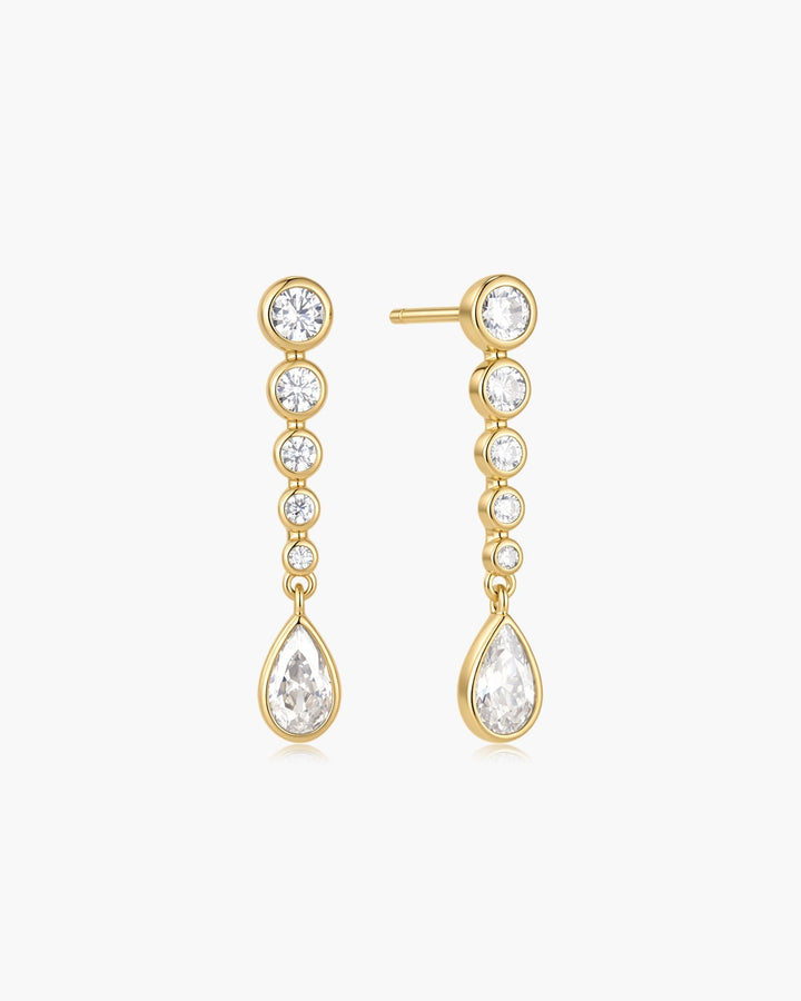 Gold Graduated Bezel Round & Teardrop Dangle Stud Earrings