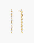 Gold Half-Bezel Oval Linear Dangle Stud Earrings