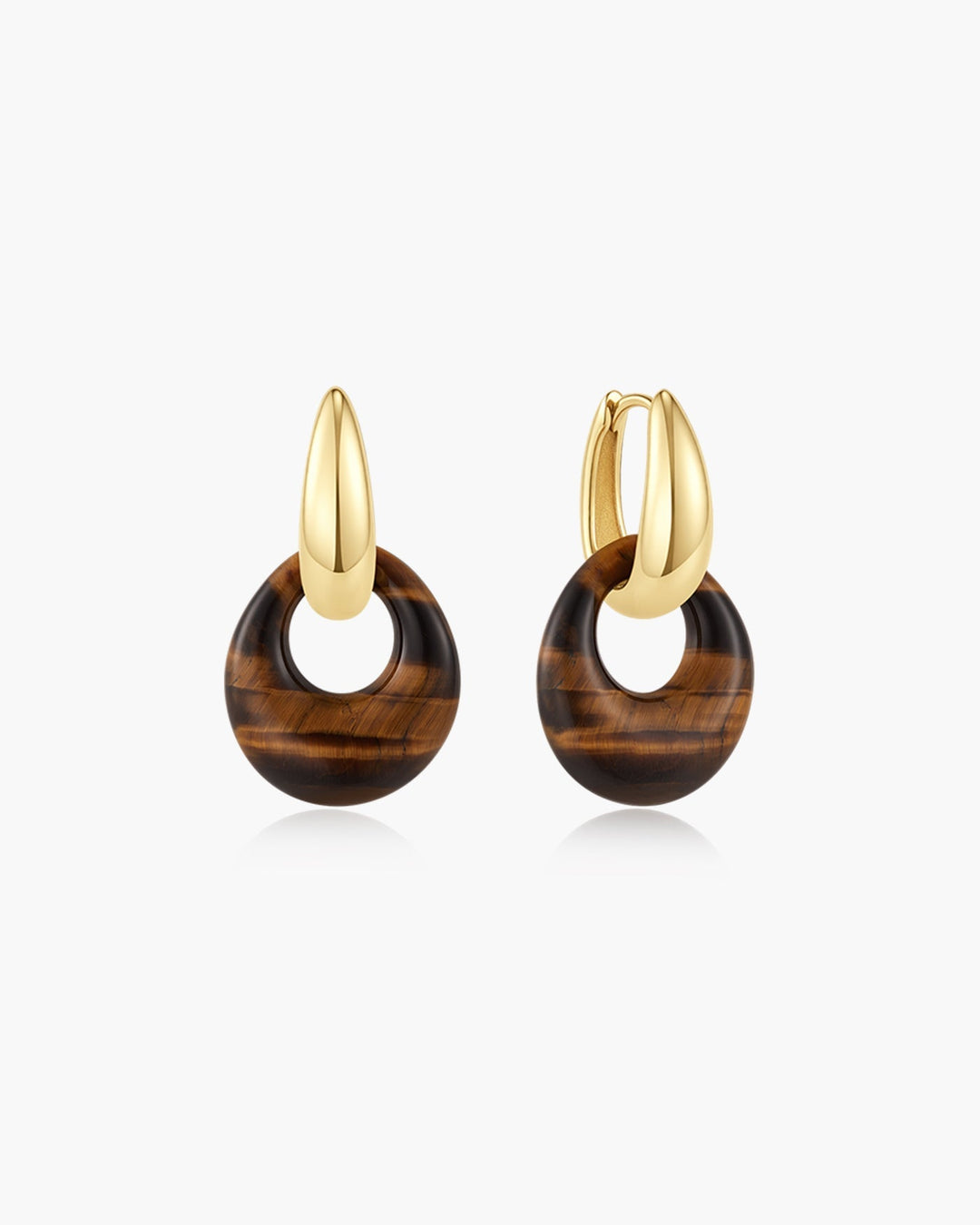 Gold Hollow Tiger's Eye Organic Pebble Drop Earrings