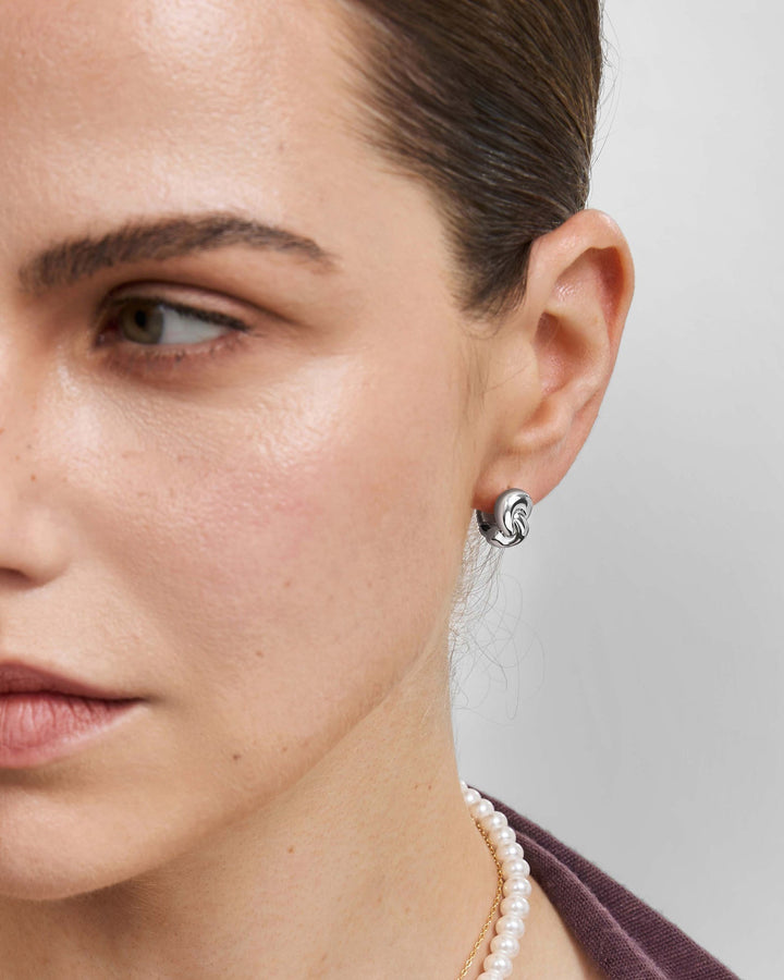 Silver Rope Twist Huggie Hoop Earrings