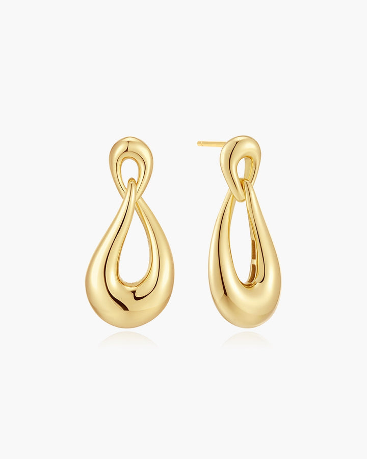 Gold Interlocked Wave Stud Hoop Earrings