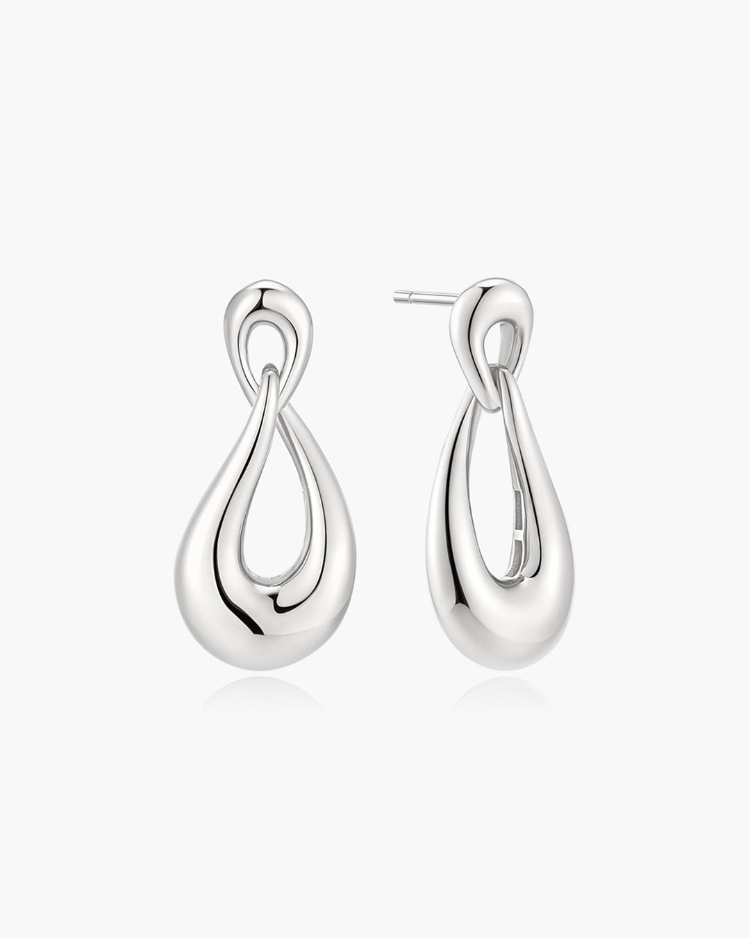 Silver Interlocked Wave Stud Hoop Earrings