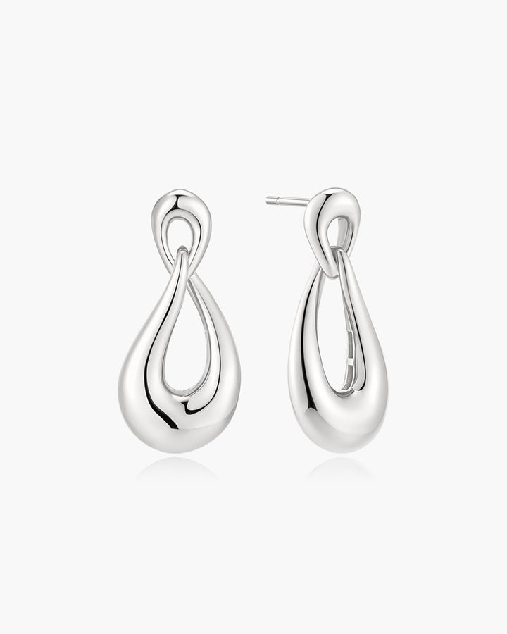 Silver Interlocked Wave Stud Hoop Earrings