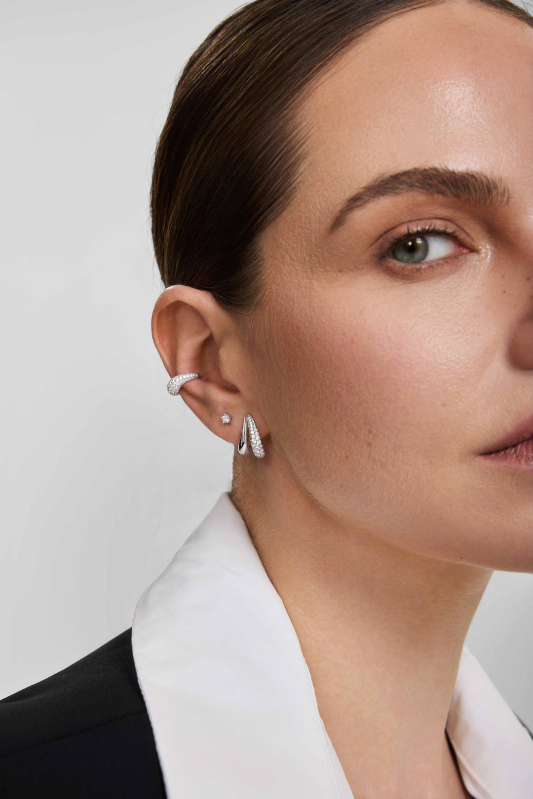 Silver Duet Stud Hoop Earrings
