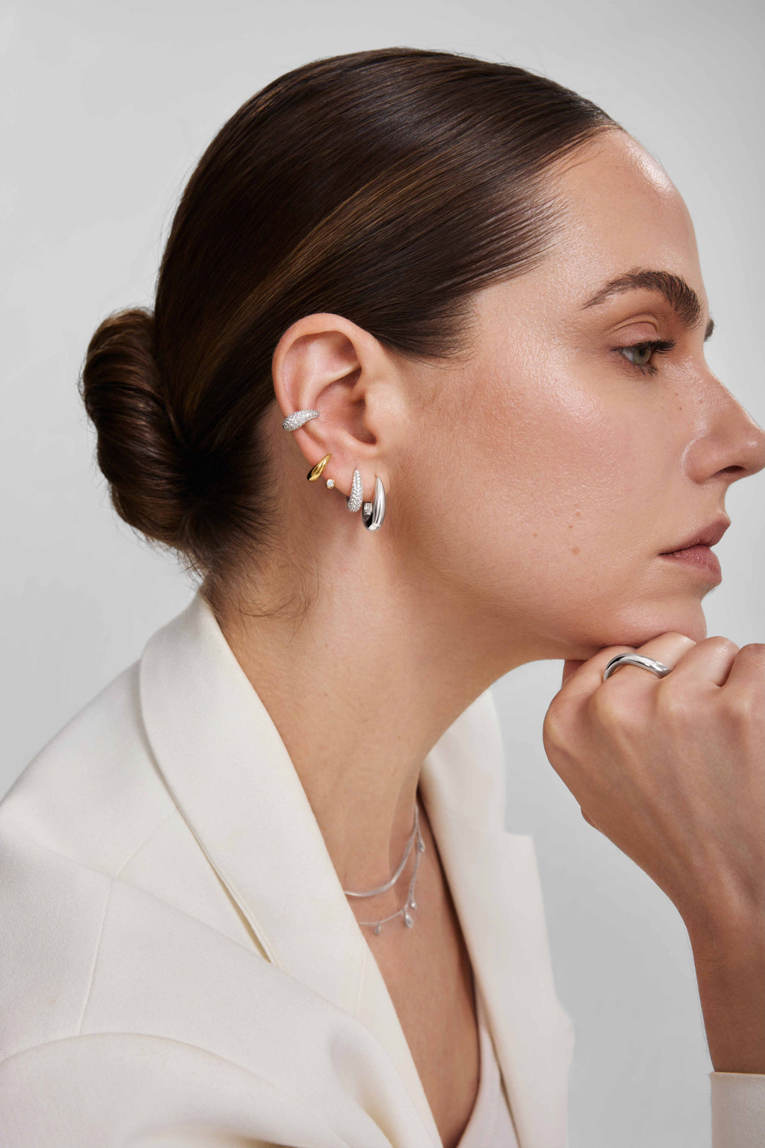 Silver Pave Dome Huggie Hoop Earrings