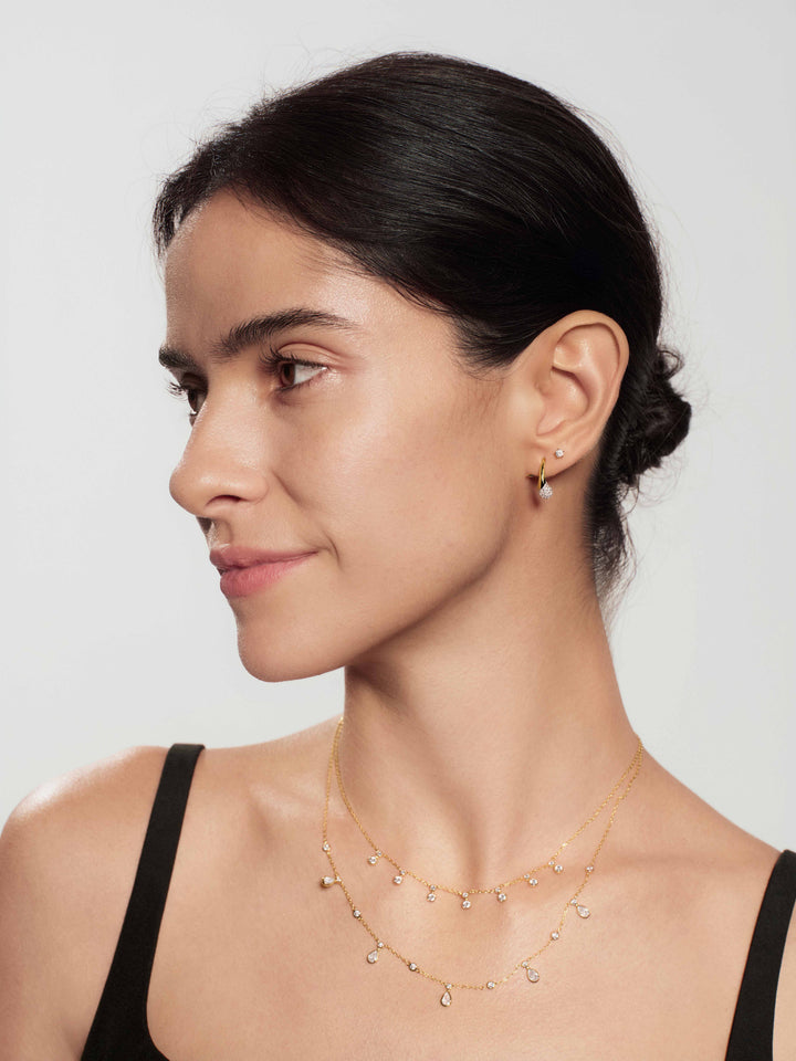 Gold Pave Sculptural Teardrop Hook Earrings