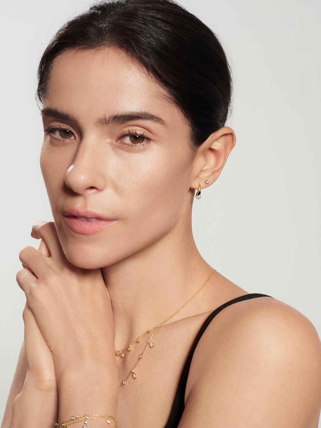 Gold Pave Sculptural Teardrop Hook Earrings