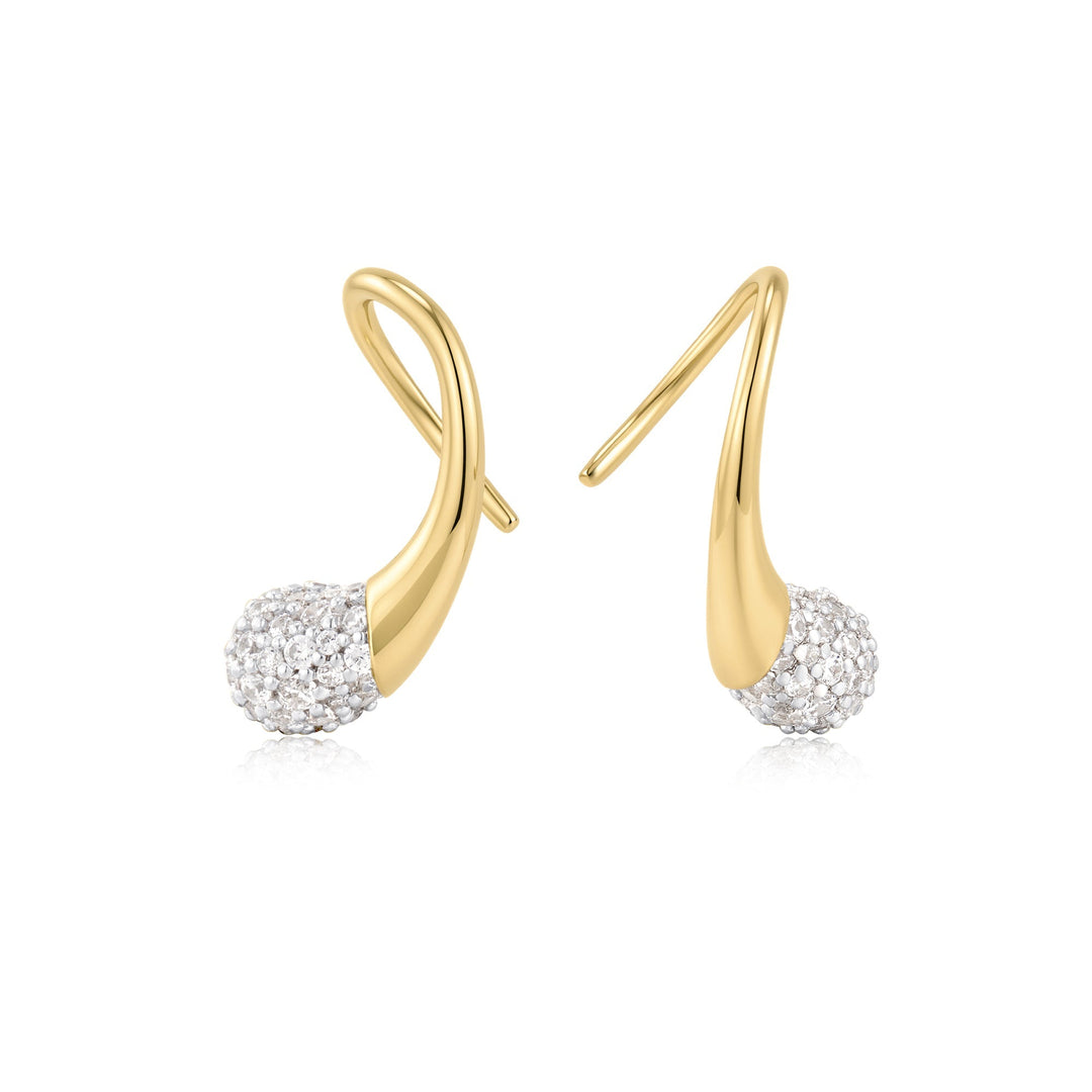 Gold Pave Sculptural Teardrop Hook Earrings